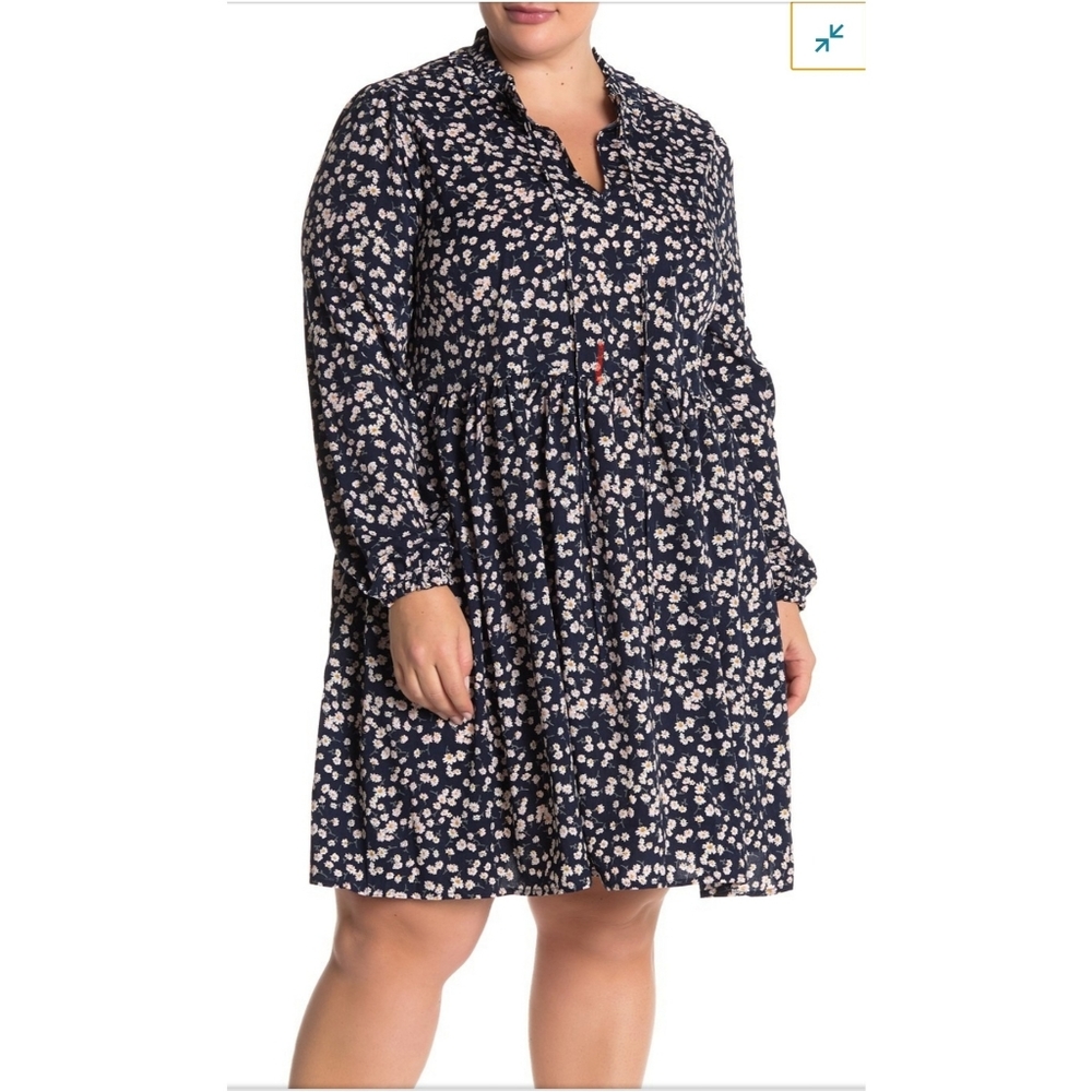 Long Sleeve Tie Neck Printed Babydoll Dress